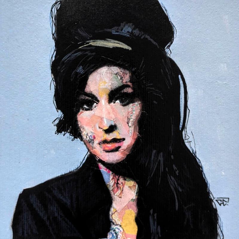 Gemälde Amy Winehouse von G. Carta | Gemälde Pop-Art Porträt Musik Pop-Ikonen Acryl Collage Tinte Upcycling Papier