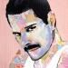 Gemälde Freddie Mercury  von G. Carta | Gemälde Pop-Art Porträt Musik Pop-Ikonen Acryl Collage Upcycling Papier