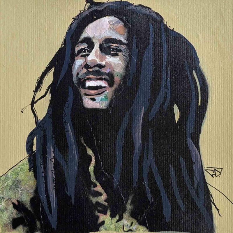 Gemälde Bob Marley von G. Carta | Gemälde Pop-Art Porträt Musik Pop-Ikonen Acryl Collage Tinte Upcycling Papier