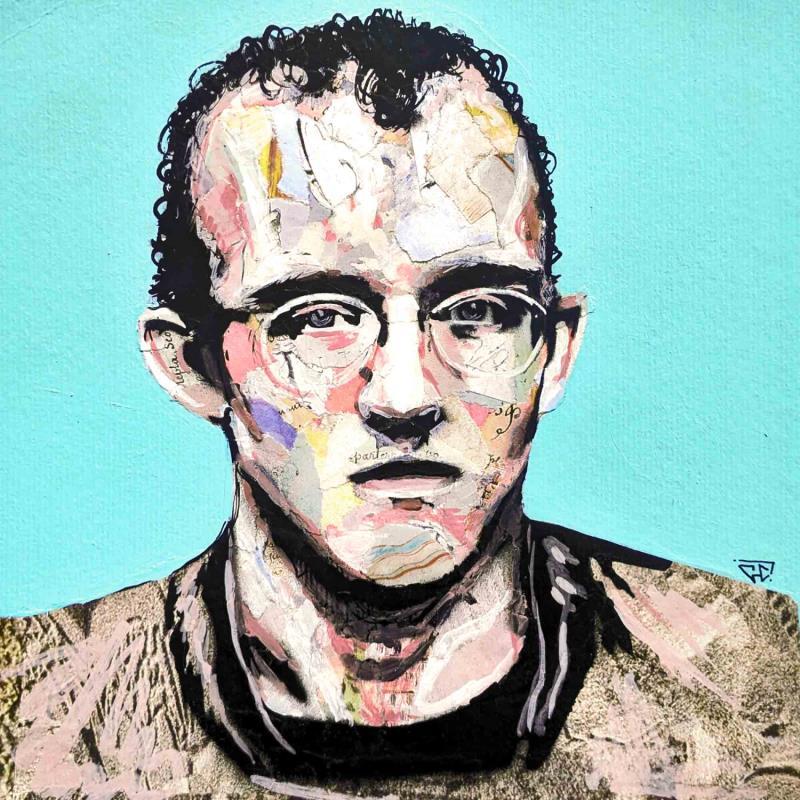 Painting Keith Haring by G.C.Popartist | Painting Pop-art Acrylic, Gluing, Ink, Paper, Posca, Upcycling Pop icons, Portrait