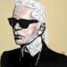 Gemälde Karl Lagerfeld von G. Carta | Gemälde Pop-Art Porträt Modus Pop-Ikonen Acryl Collage Tinte Upcycling Papier