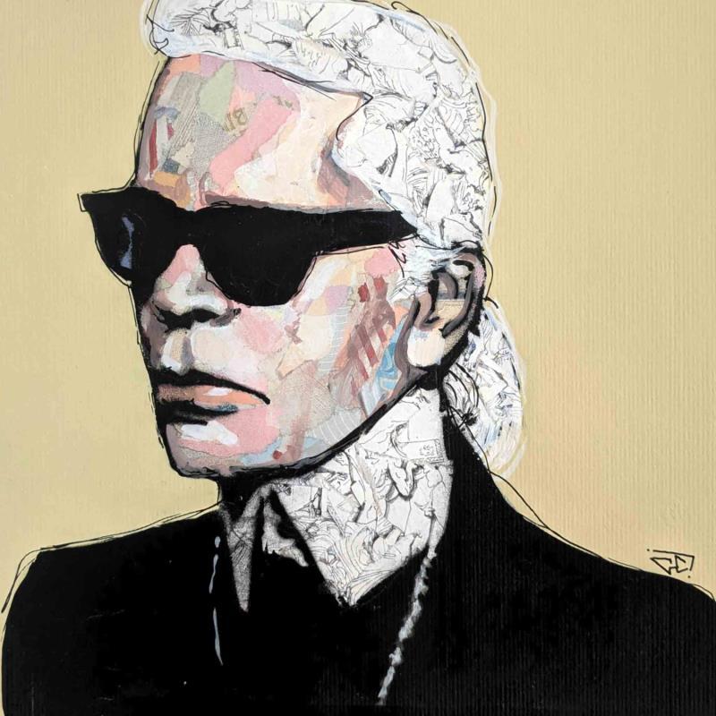 Painting Karl Lagerfeld by G.C.Popartist | Painting Pop-art Acrylic, Gluing, Ink, Paper, Upcycling Mode, Pop icons, Portrait