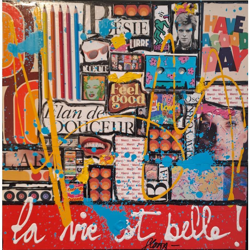 Painting La vie est belle by Costa Sophie | Painting Pop-art Acrylic, Gluing, Upcycling