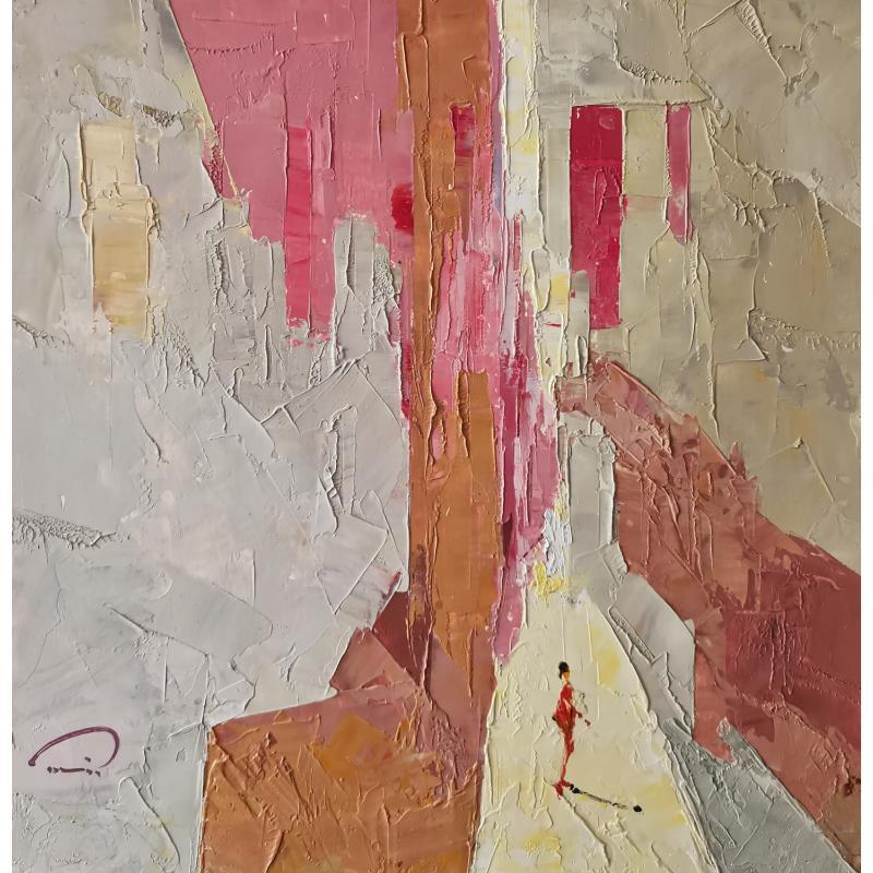 Peinture La porte de la maison rouge par Tomàs | Tableau Abstrait Huile Scènes de vie, Urbain