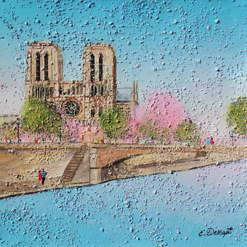 Painting Les couleurs printanières de Notre-Dame by Dessapt Elika | Painting Impressionism Acrylic, Sand Architecture, Life style, Urban