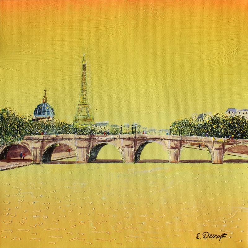 Peinture Coucher de soleil sur le pont neuf par Dessapt Elika | Tableau Impressionnisme Acrylique, Sable Architecture, Paysages, Urbain