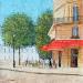 Peinture Le restaurant au coin de la rue par Dessapt Elika | Tableau Impressionnisme Paysages Urbain Scènes de vie Acrylique Sable