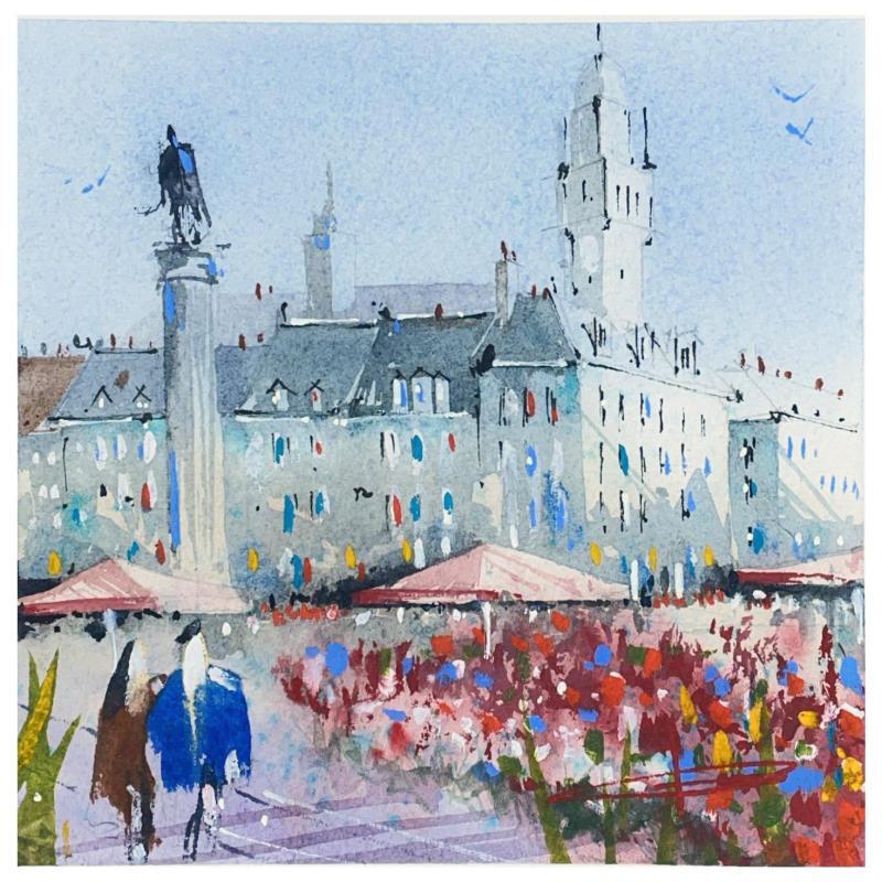 Painting Les fleurs de la grand-place by Bailly Kévin  | Painting Figurative Urban Architecture Watercolor Ink