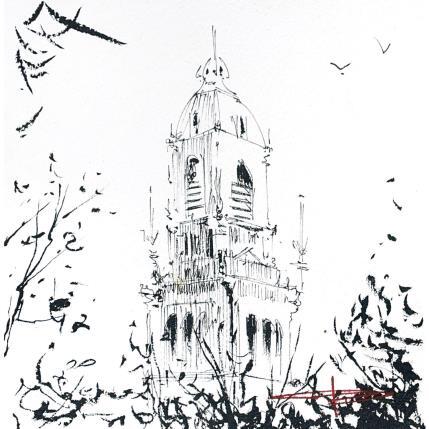 Painting Beffroi et monochrome by Bailly Kévin  | Painting Figurative Ink, Watercolor Architecture, Urban