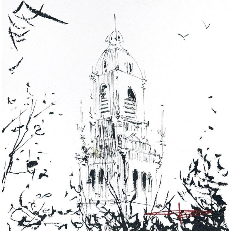 Painting Beffroi et monochrome by Bailly Kévin  | Painting Figurative Urban Architecture Watercolor Ink