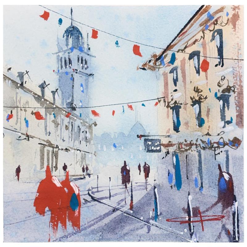 Peinture Dans les rues de Lille par Bailly Kévin  | Tableau Figuratif Aquarelle, Encre Architecture, Urbain