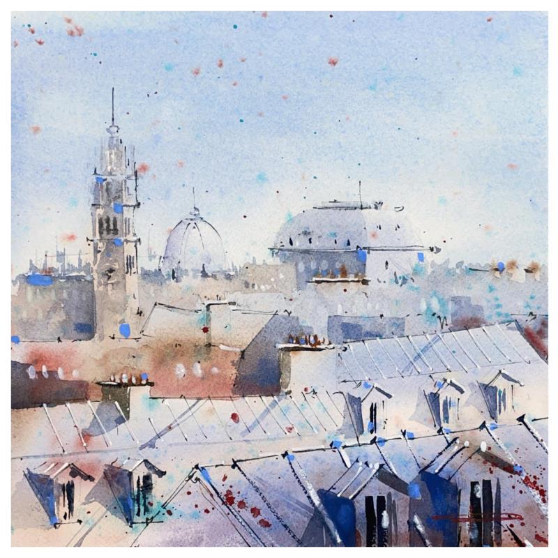 Painting L'âme de la cité by Bailly Kévin  | Painting Figurative Ink, Watercolor Architecture, Urban