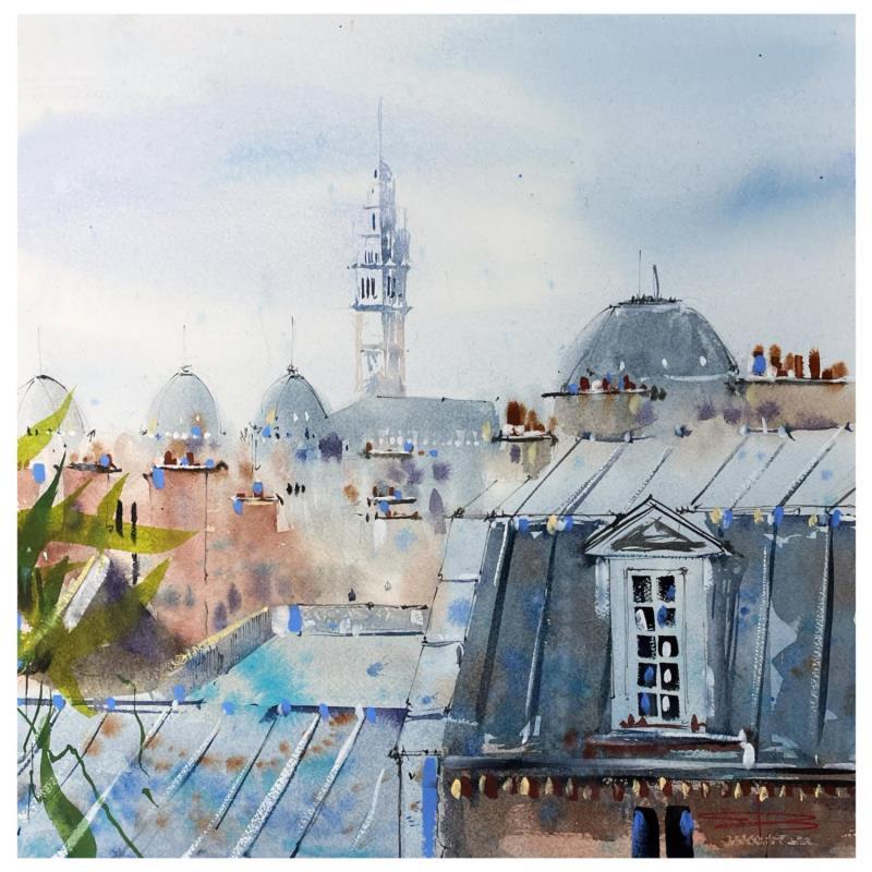 Painting Les veilles du beffroi by Bailly Kévin  | Painting Figurative Ink, Watercolor Architecture, Urban