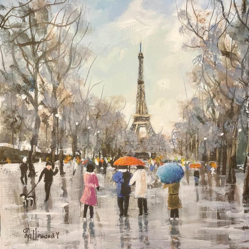 Painting Le Champ de Mars en hiver by Lallemand Yves | Painting Figurative Urban Acrylic