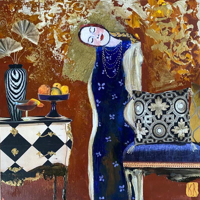 Painting Méditation  by Romanelli Karine | Painting Figurative Acrylic, Gluing, Gold leaf, Paper, Pastel, Posca Life style, Portrait