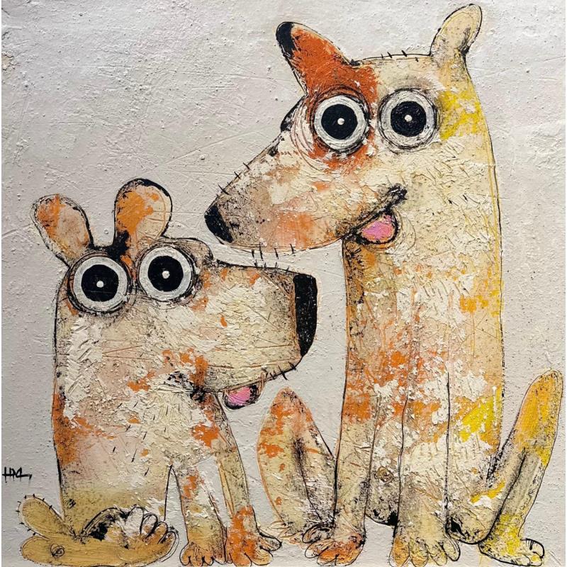 Peinture 2 chiens par Maury Hervé | Tableau Art Singulier Animaux