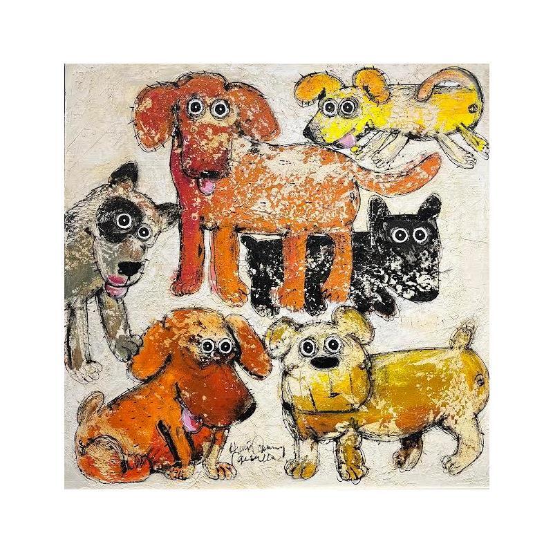 Gemälde Chiens et chien noir von Maury Hervé | Gemälde Art brut Tiere