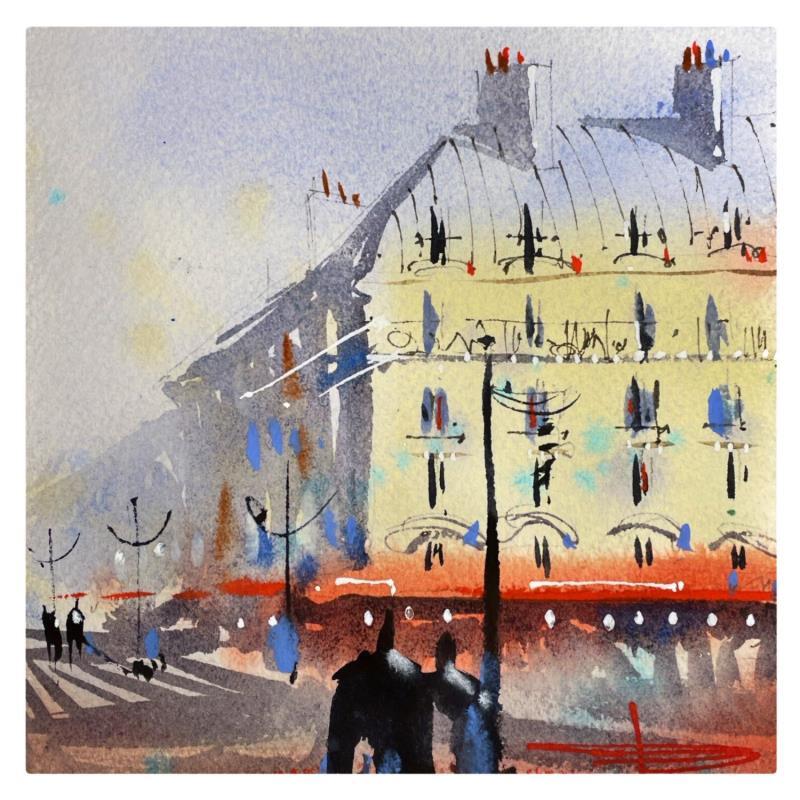 Gemälde boulevard parisien von Bailly Kévin  | Gemälde Figurativ Urban Architektur Aquarell Tinte