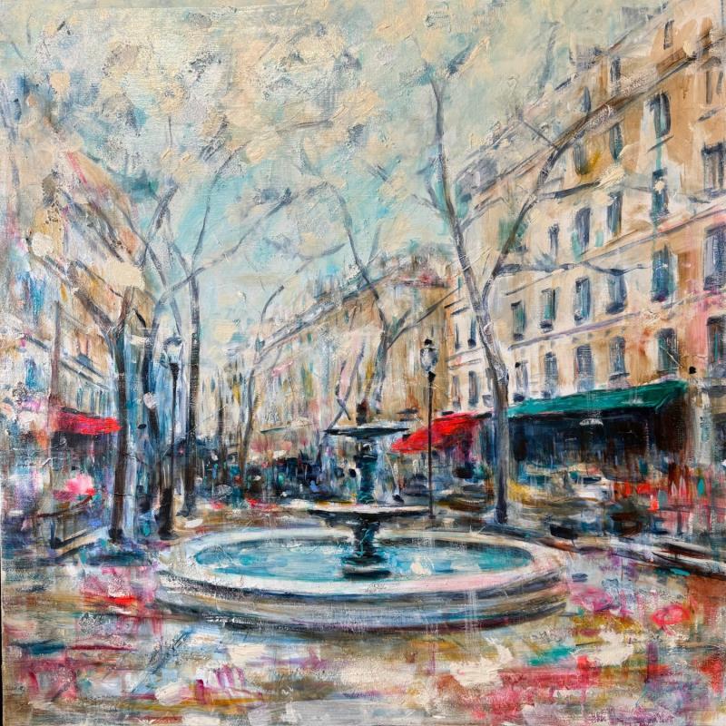 Painting Place de l'Estrapade by Solveiga | Painting Impressionism Urban Life style Architecture Oil Acrylic