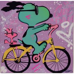 Painting Snoopy Bicyclette pop by Kedarone | Painting Street art Acrylic, Graffiti Pop icons