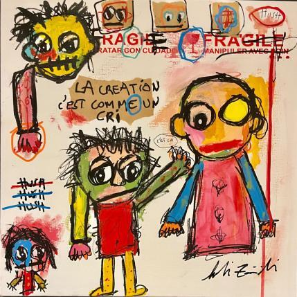Painting Là création c’est comme un cri 1 by Zaïdi Larbi | Painting Raw art Acrylic, Pastel, Posca Life style