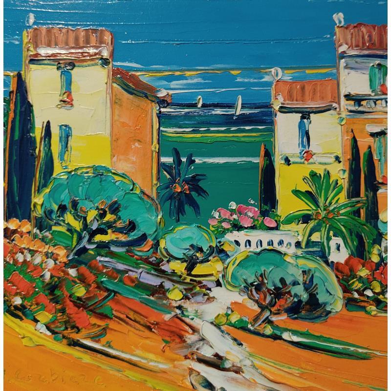 Peinture Maisons à Villefranche par Corbière Liisa | Tableau Figuratif Paysages Huile