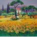 Painting Cabanon et tournesols by Corbière Liisa | Painting Figurative Landscapes Oil