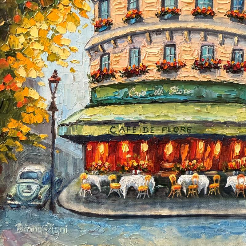 Painting Early Morning at Café de Flore by Pigni Diana | Painting Figurative Oil Architecture, Life style, Pop icons, Urban