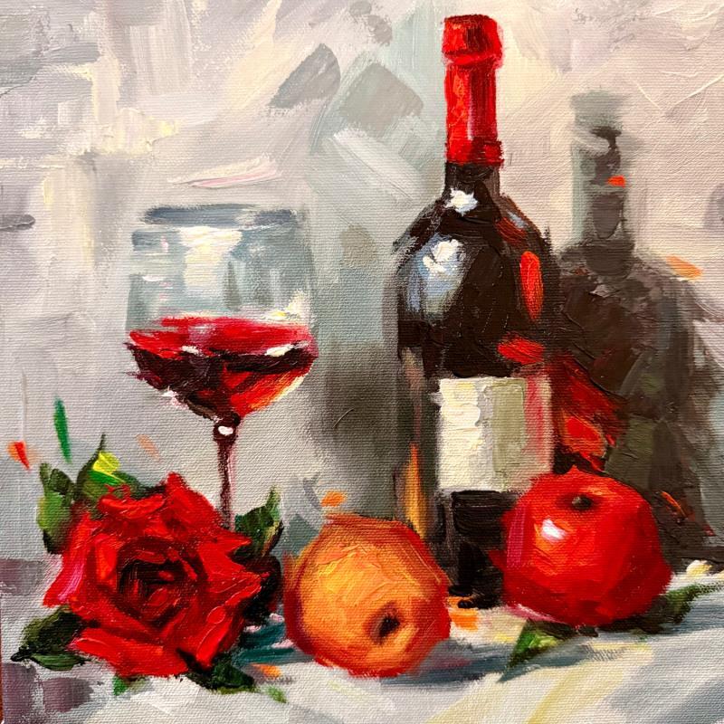 Painting A Glass of Red Wine by Pigni Diana | Painting Figurative Oil Life style, Still-life