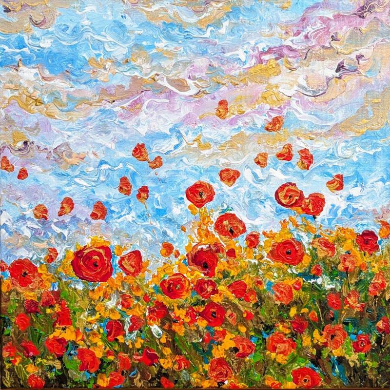 Peinture Douceur de coquelicots par Amblard Florence | Tableau Impressionnisme Paysages Nature Acrylique