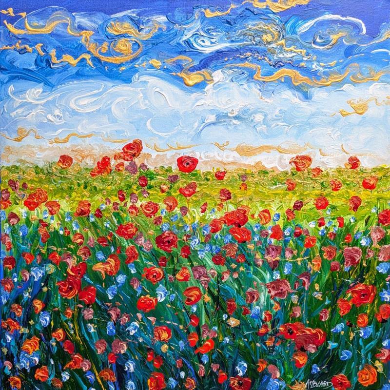 Peinture Coquelicots à laube par Amblard Florence | Tableau Impressionnisme Paysages Nature Acrylique