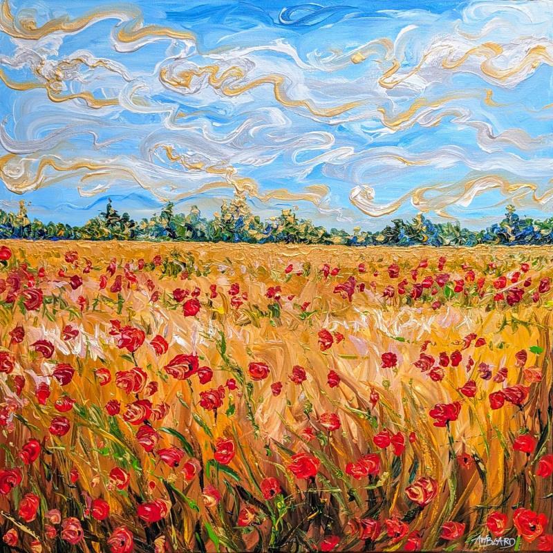 Peinture  Champ de blé et coquelicots par Amblard Florence | Tableau Impressionnisme Paysages Nature Acrylique