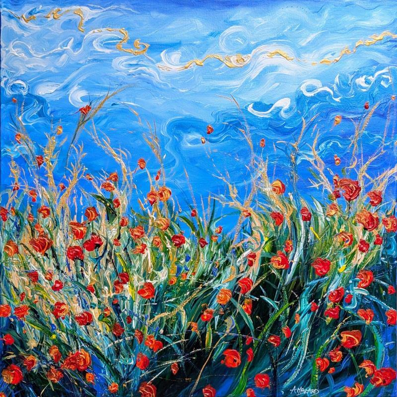 Peinture Envolée de coquelicots par Amblard Florence | Tableau Impressionnisme Paysages Nature Acrylique