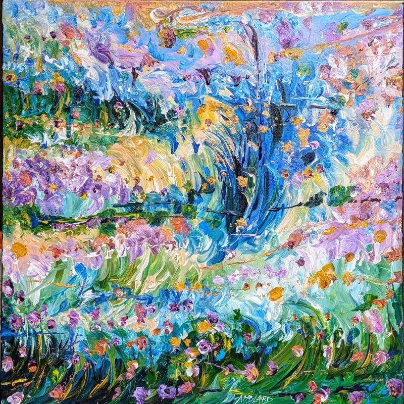 Peinture Fleurs parmi les roseaux par Amblard Florence | Tableau Impressionnisme Paysages Nature Acrylique