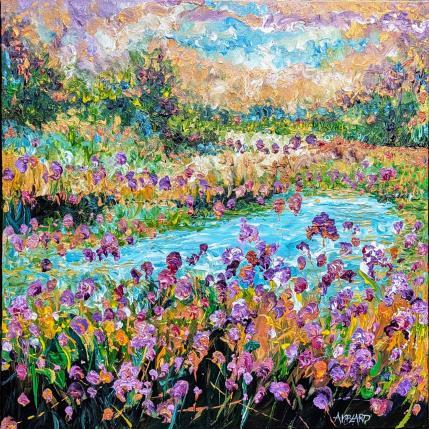 Peinture Iris au bord de l'eau par Amblard Florence | Tableau Impressionnisme Acrylique Nature, Paysages