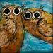 Painting Couple of Owls by Maury Hervé | Painting Raw art Animals Ink Sand