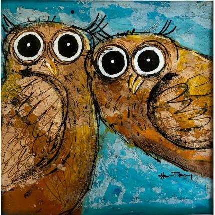 Painting Couple of Owls by Maury Hervé | Painting Raw art Ink, Sand Animals