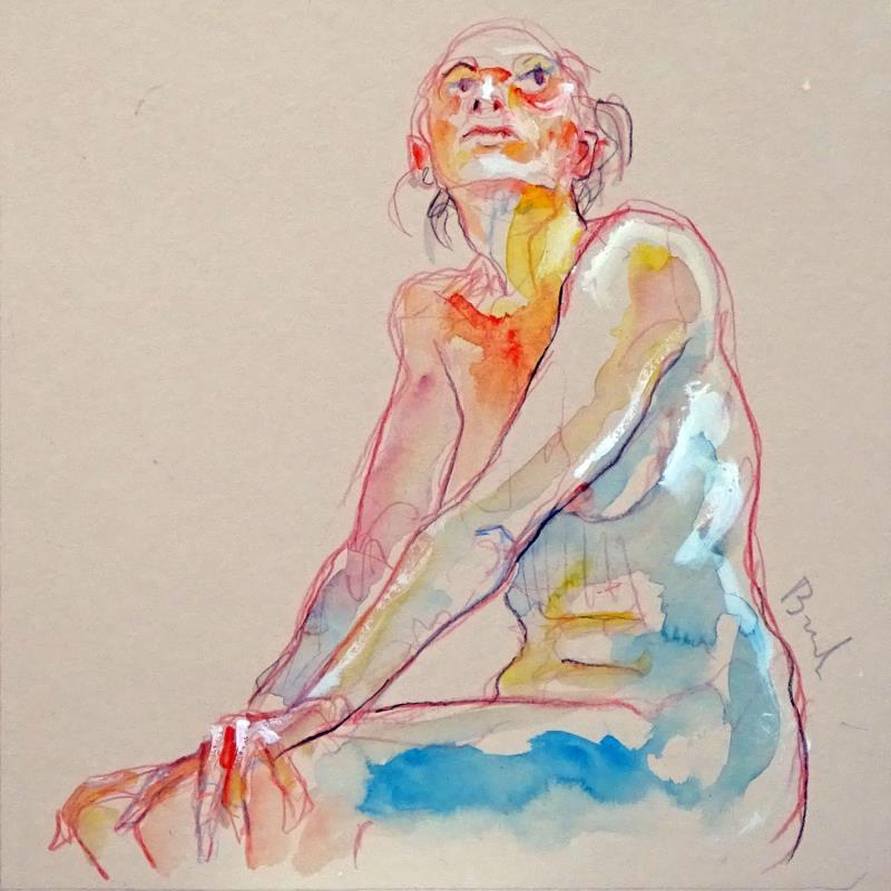 Painting Marine regarde en haut by Brunel Sébastien | Painting Figurative Nude Watercolor