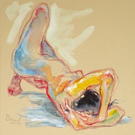 Painting Genna couchée by Brunel Sébastien | Painting Figurative Watercolor Nude, Pop icons