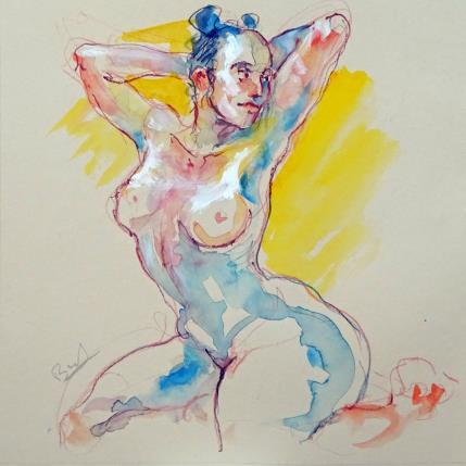 Painting Méline pin-up by Brunel Sébastien | Painting Figurative Watercolor Nude