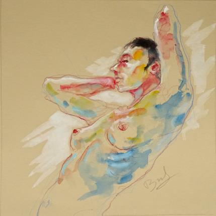 Painting Genna mains derrière la tête by Brunel Sébastien | Painting Figurative Watercolor Nude