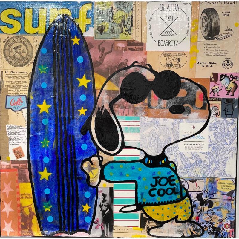 Gemälde Snoopy Surf von Kikayou | Gemälde Pop-Art Sport Pop-Ikonen Graffiti Acryl Collage