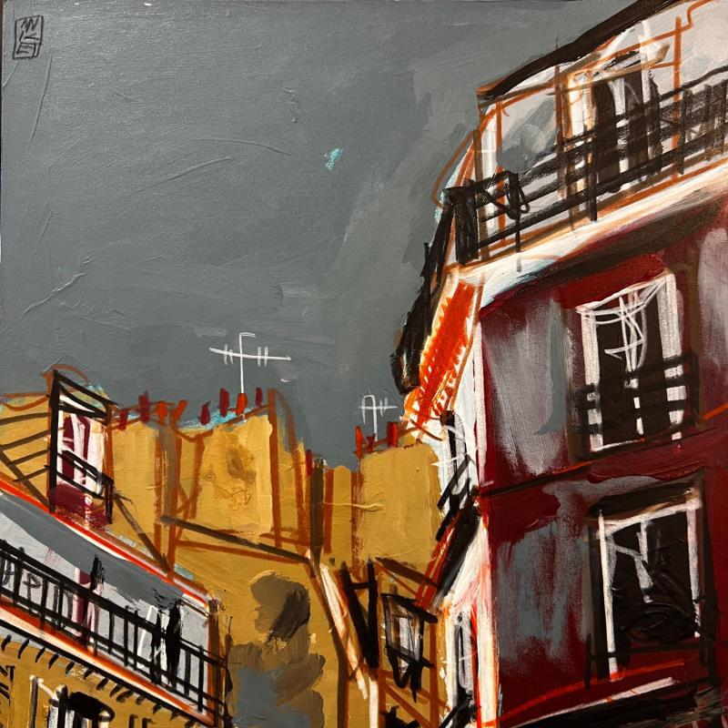 Painting Derrière la fenêtre, l'amoureux by Anicet Olivier | Painting Figurative Acrylic, Pastel Architecture, Urban