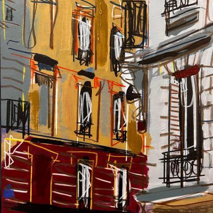 Painting La nuit sonne à notre façade by Anicet Olivier | Painting Figurative Acrylic, Pastel Architecture, Urban