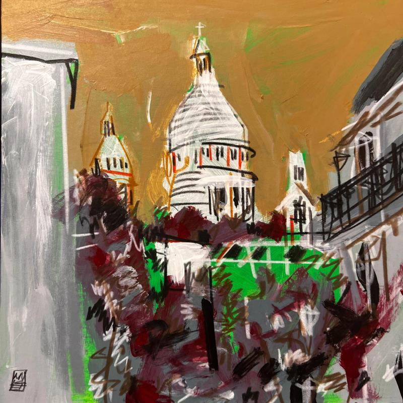 Painting Un dimanche à Montmartre by Anicet Olivier | Painting Figurative Acrylic, Pastel Architecture, Urban