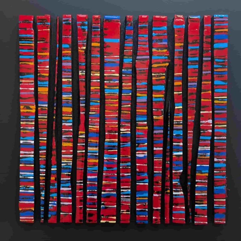 Peinture Bc15 fine rouge bleu par Langeron Luc | Tableau Matiérisme Acrylique, Bois, Résine