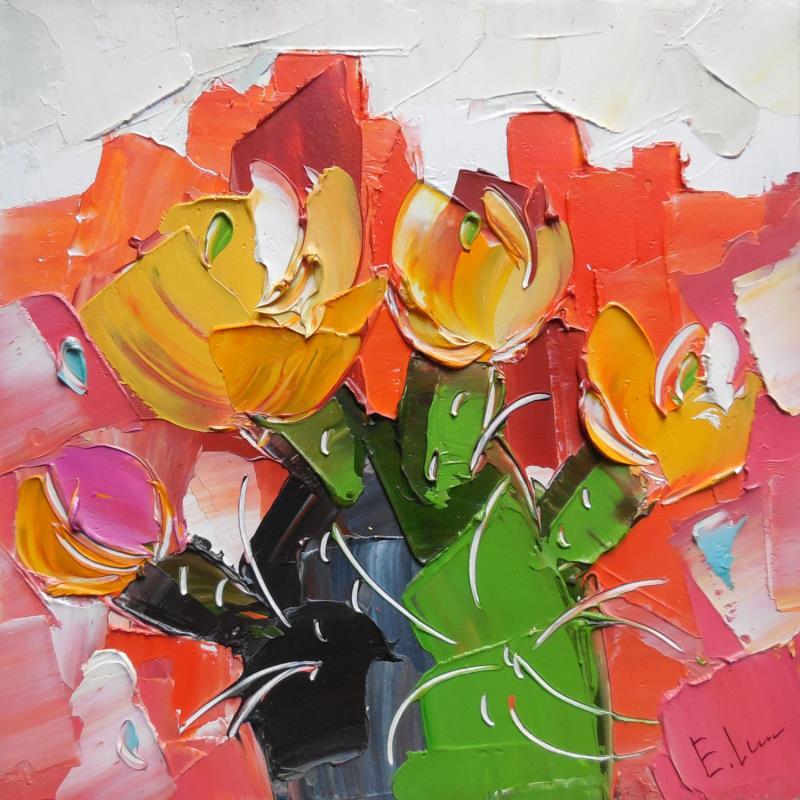 Painting Prickly pear flowers by Lunetskaya Elena | Painting Figurative Landscapes Nature Minimalist Oil