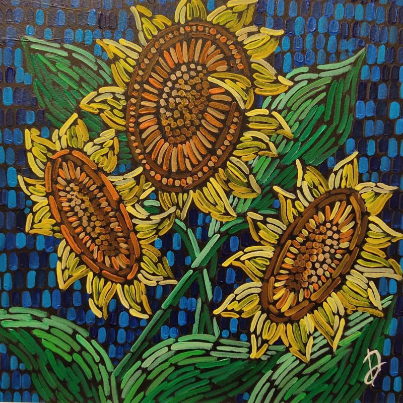 Peinture Tournesols sur le bleu par Dmitrieva Daria | Tableau Matiérisme Huile