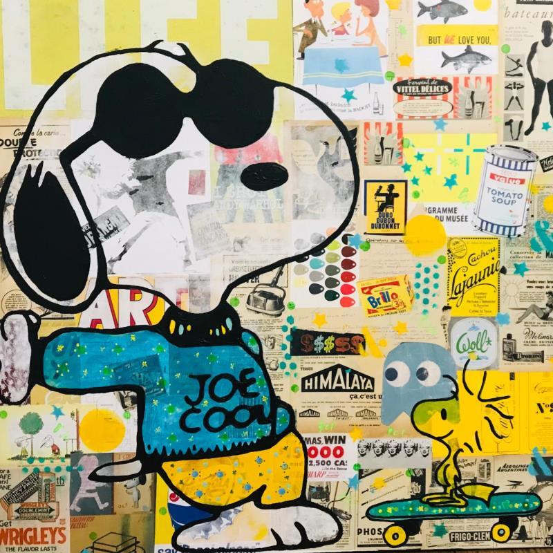 Gemälde Snoopy et Woodstock skate vintage von Kikayou | Gemälde Pop-Art Pop-Ikonen Graffiti Acryl Collage