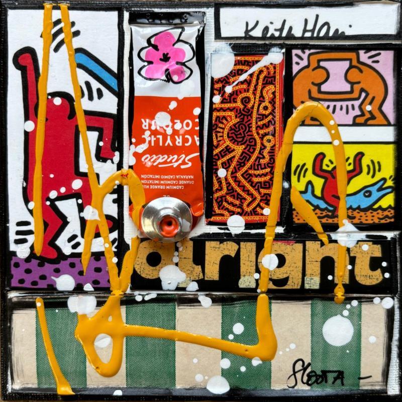 Peinture Tribute to Keith Haring par Costa Sophie | Tableau Pop-art Icones Pop Acrylique Collage Upcycling